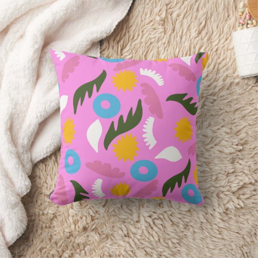 ピンクはっきりしたフローラ抽象芸術モダンパターン クッション (ブランケット)