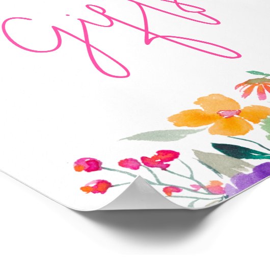 ピンクはっきりしたフローラ水の色ブライダルシャワー贈り物 ポスター (角)