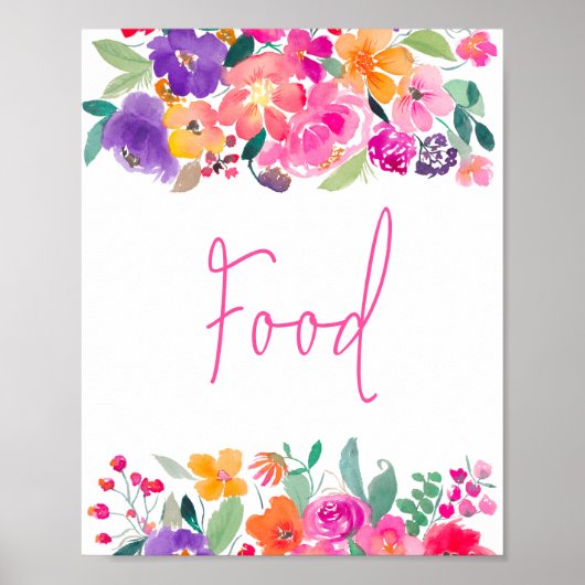 ピンクはっきりしたフローラ水彩ブライダルシャワー食品 ポスター (正面)