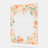 ピンクはっきりしたフローラ水色ブライダルシャワーへようこそ アクリルサイン (傾斜)