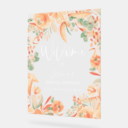 ピンクはっきりしたフローラ水色ブライダルシャワーへようこそ アクリルサイン (傾斜)