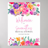 ピンクはっきりしたフローラ水色ブライダルシャワーへようこそ ポスター (正面)