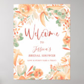 ピンクはっきりしたフローラ水色ブライダルシャワーへようこそ ポスター (正面)
