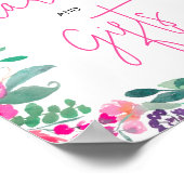 ピンクはっきりしたフローラ水色ブライダルシャワー標識 ポスター (角)