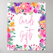 ピンクはっきりしたフローラ水色ブライダルシャワー標識 ポスター (正面)