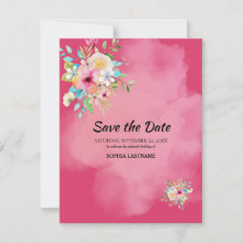 ピンクはっきりしたフローラ甘い16フラット日付カードを保存 セーブザデート