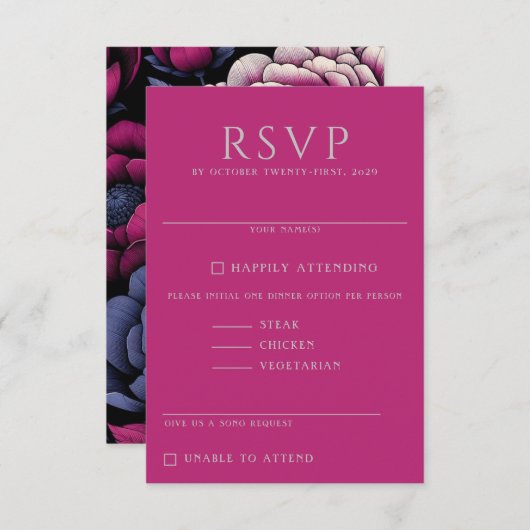 ピンクはっきりしたフローラ 出欠カード (正面/裏面)