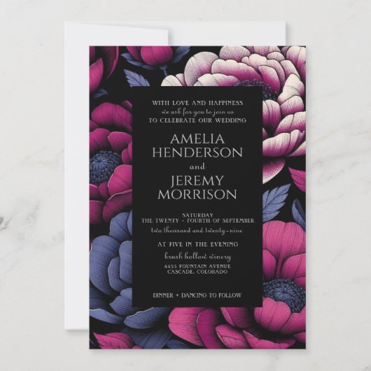 ピンクはっきりしたフローラ 招待状 (正面)