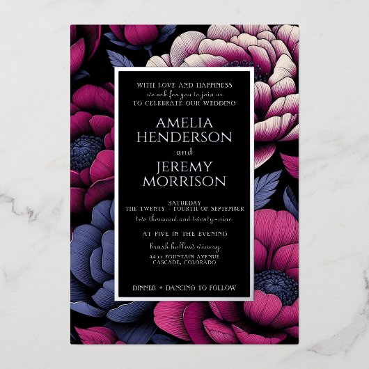 ピンクはっきりしたフローラ 箔招待状 (正面)