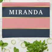 ピンクはっきりしたブルー金ゴールドパタストライプーン キッチンタオル (折り畳み)