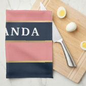 ピンクはっきりしたブルー金ゴールドパタストライプーン キッチンタオル (四つ折り)