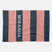 ピンクはっきりしたブルー金ゴールドパタストライプーン キッチンタオル (横)