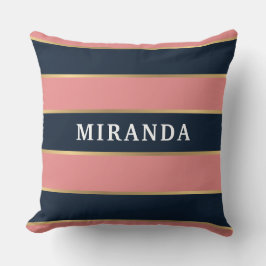 ピンクはっきりしたブルー金ゴールドパタストライプーン クッション