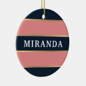 ピンクはっきりしたブルー金ゴールドパタストライプーン セラミックオーナメント (右)