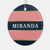 ピンクはっきりしたブルー金ゴールドパタストライプーン セラミックオーナメント (左)