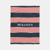 ピンクはっきりしたブルー金ゴールドパタストライプーン フリースブランケット (正面)