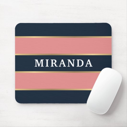 ピンクはっきりしたブルー金ゴールドパタストライプーン マウスパッド (マウス)