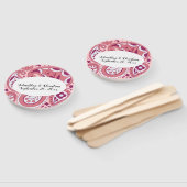 ピンクはっきりしたホワイトペイズリーデザイン涙滴楕円 ハンドファン (組立なし)