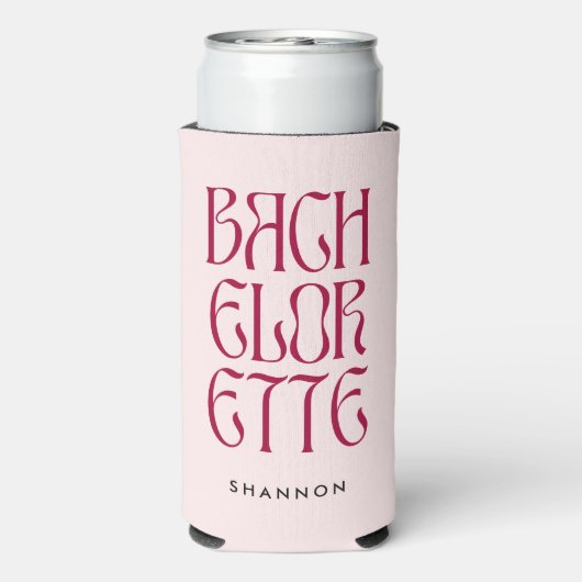 ピンクはっきりしたマゼンタタイポグラフィバチェロレッテ花嫁 スリム缶クーラー (Seltzer裏面)