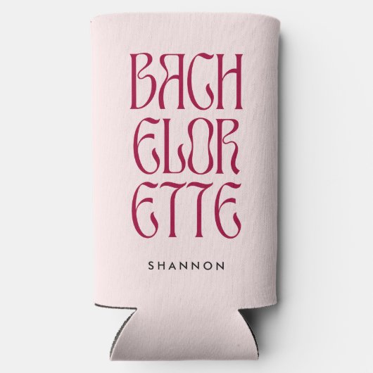 ピンクはっきりしたマゼンタタイポグラフィバチェロレッテ花嫁 スリム缶クーラー (裏面)