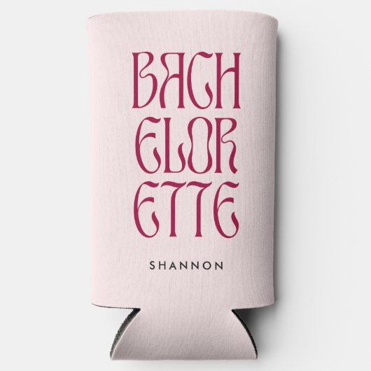 ピンクはっきりしたマゼンタタイポグラフィバチェロレッテ花嫁 スリム缶クーラー (正面)