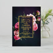 ピンクはっきりしたムーディピーニーフラワーシックブライダルシャワー 箔招待状 (立ち正面)