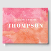 ピンクはっきりしたモダンとオレンジのモノグラム結婚の ゲストブック (正面)