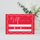 ピンクはっきりしたモダンと赤の2角フレームRSVPカード エンクロージャーカード (スタンド正面)