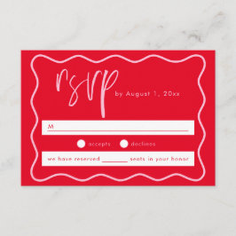 ピンクはっきりしたモダンと赤の2角フレームRSVPカード エンクロージャーカード
