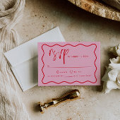 ピンクはっきりしたモダンと赤の2角フレームRSVPカード エンクロージャーカード
