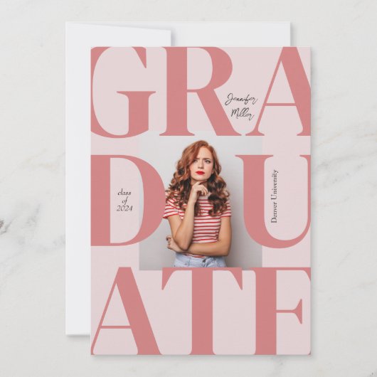 ピンクはっきりしたモダンクラシックの写真の卒業 招待状 (正面)