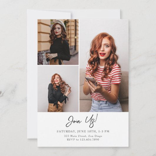 ピンクはっきりしたモダンクラシックの写真の卒業 招待状 (裏面)