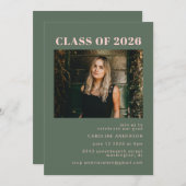 ピンクはっきりしたモダングリーン写真卒業パーティー 招待状 (正面/裏面)