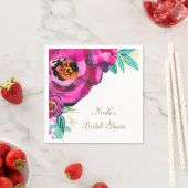 ピンクはっきりしたモダンフローラ水色ブライダルシャワー スタンダードカクテルナプキン (インサイチュ)