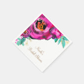 ピンクはっきりしたモダンフローラ水色ブライダルシャワー スタンダードカクテルナプキン (角)