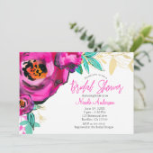 ピンクはっきりしたモダンフローラ水色ブライダルシャワー 招待状 (スタンド正面)