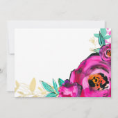 ピンクはっきりしたモダンフローラ水色ブライダルシャワー 招待状 (裏面)