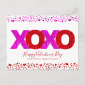 ピンクはっきりしたモダンレッドXOXOバレンタインデーハート シーズンポストカード (正面)