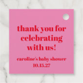 ピンクはっきりしたレッドカスタム赤ちゃんシャワー フェイバータグ (裏面)