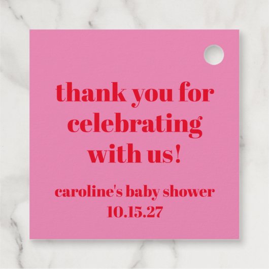 ピンクはっきりしたレッドカスタム赤ちゃんシャワー フェイバータグ (裏面)