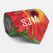 ピンクはっきりしたレッドゲルベラ花デイジーフローライニシャル ネクタイ (ロール)