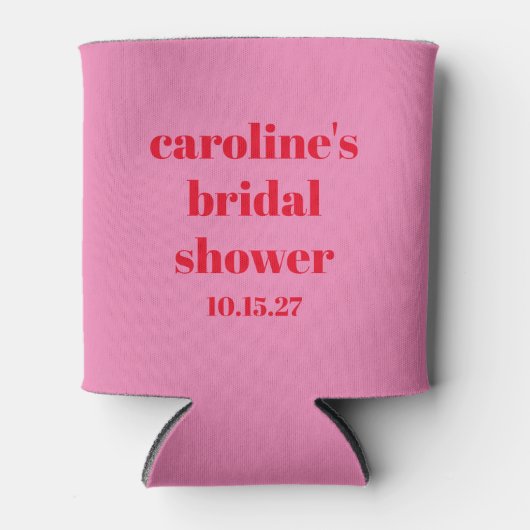 ピンクはっきりしたレッドモダンおもしろいカスタムブライダルシャワー 缶クーラー (正面)