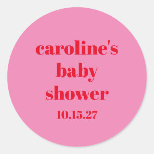 ピンクはっきりしたレッドモダンおもしろいカスタムベビーシャワー ラウンドシール
