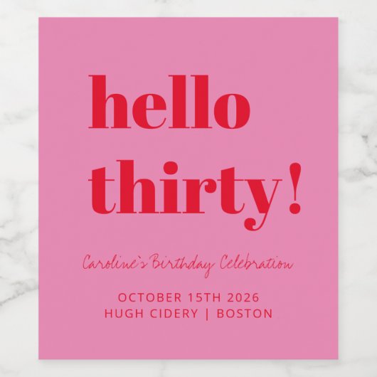 ピンクはっきりしたレッド30モダン歳の誕生日カスタム ワインラベル (シングルラベル)