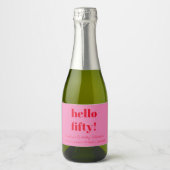 ピンクはっきりしたレッド50モダン誕生日ミカスタムニ スパークリングワインラベル (正面)