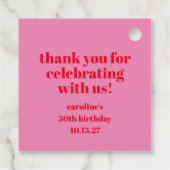 ピンクはっきりしたレッド50誕生日カスタムありがとう フェイバータグ (裏面)