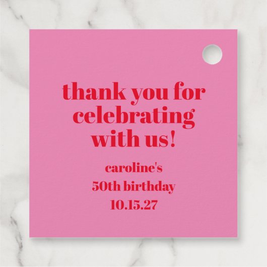 ピンクはっきりしたレッド50誕生日カスタムありがとう フェイバータグ (裏面)