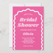 ピンクはっきりしたレトログルービーアーチブライダルシャワー 招待状 (正面)