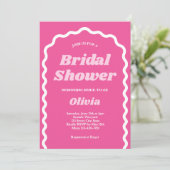 ピンクはっきりしたレトログルービーアーチブライダルシャワー 招待状 (スタンド正面)