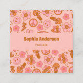 ピンクはっきりしたレトロGroovyパターン スクエア名刺 (正面)